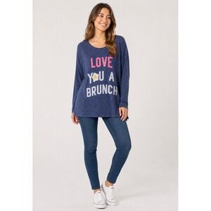 Junk Food Sweatshirt Womens Small Blue Love You a Brunch Hacci Soft Cozy Fleece